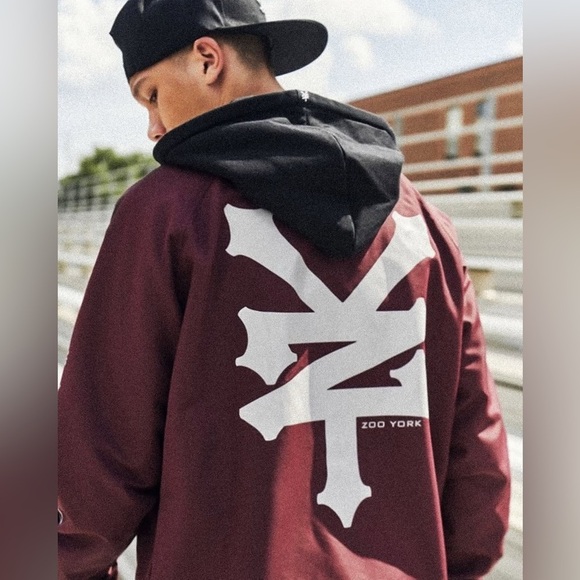 Zoo York Other - ZOO YORK Burgundy Reflective Oversized Snap Button Hooded Jacket Sz Large